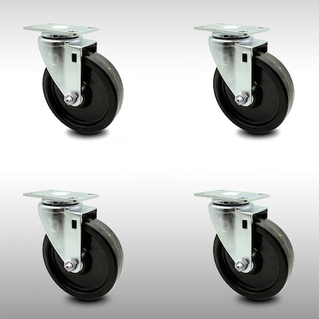 Service Caster 5 Inch SS Phenolic Wheel Swivel Top Plate Caster Set SCC-SS20S514-PHS-4